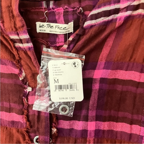 Free People Pink Plaid Outlaw Western Oversized Shirt Dress with Pockets! NWT - Picture 5 of 9